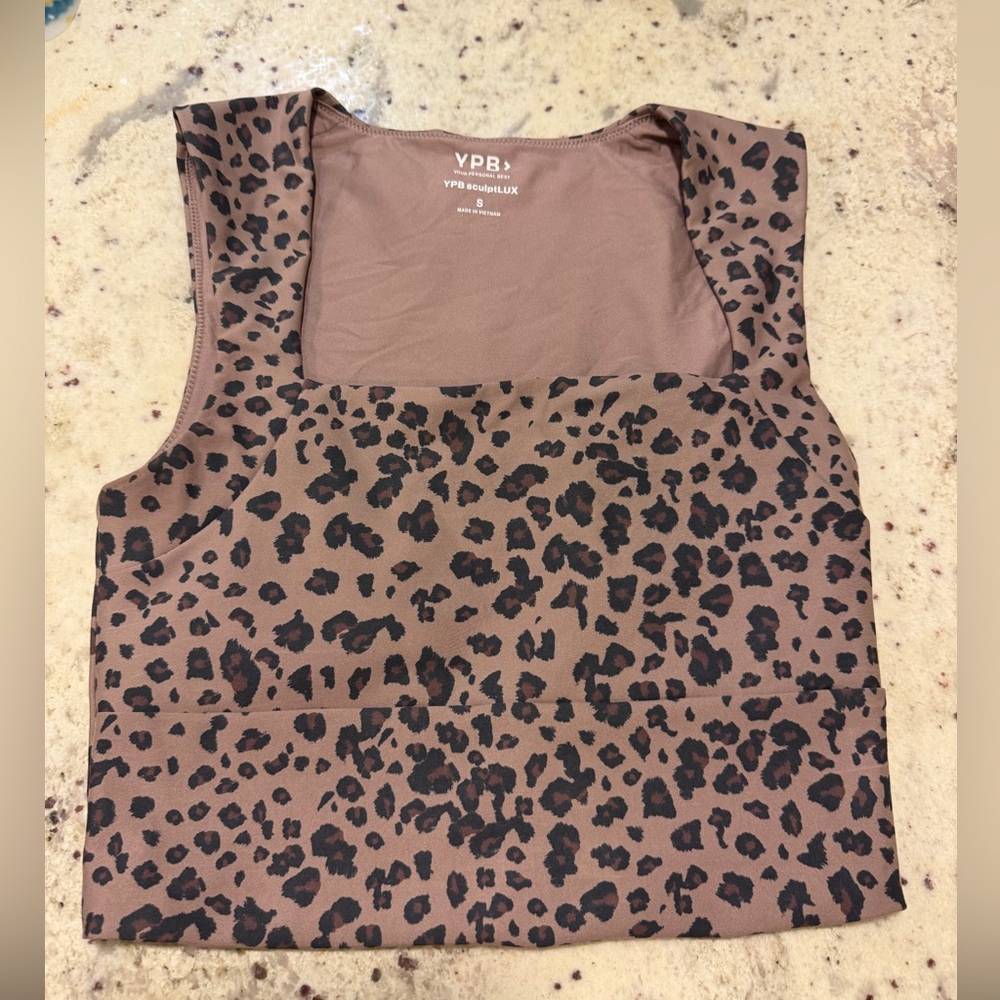 Abercrombie YPB sculptLUX Portrait Tank In Leopard Print Size S